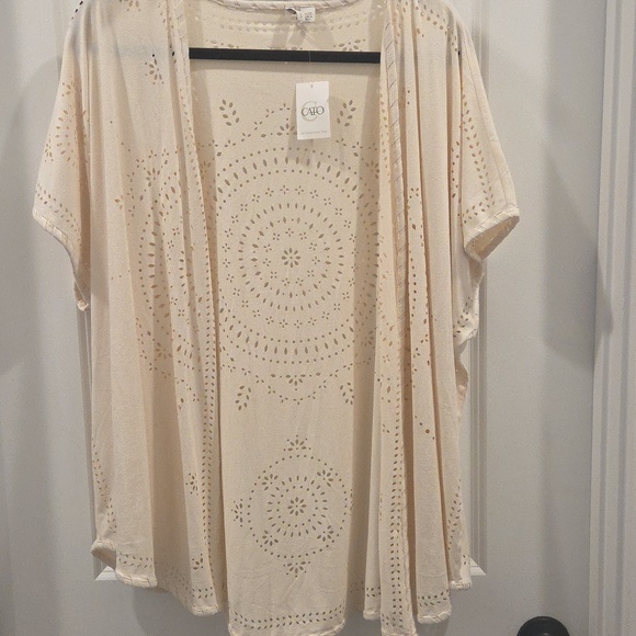 Cato Tops - Cato Cream Cover Up with Cutout Details